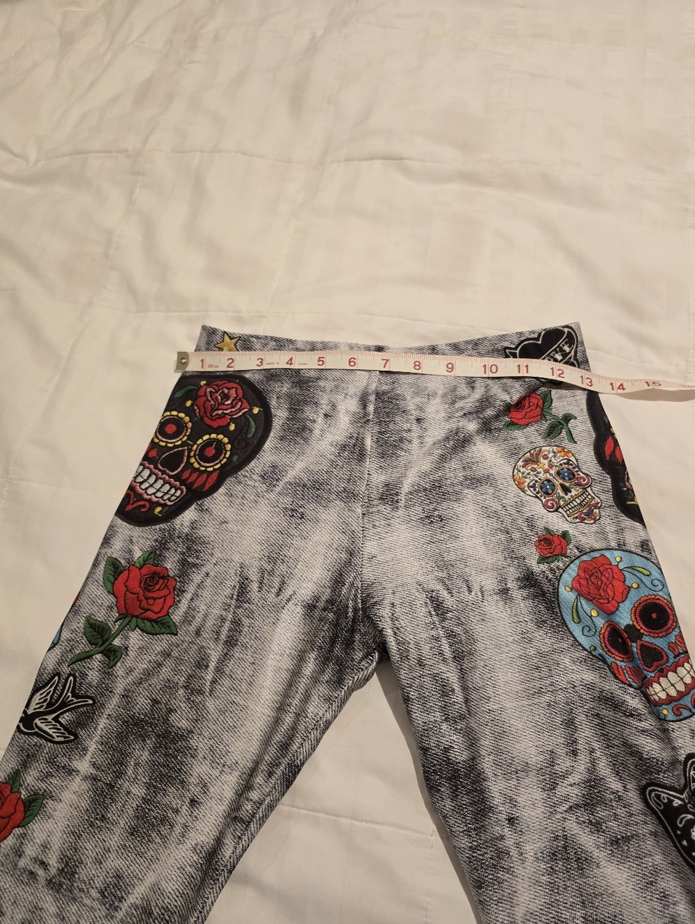 Terez Day of The Dead Print Leggings in White and Multicolor Girls XL=Womens XS - Picture 11 of 11